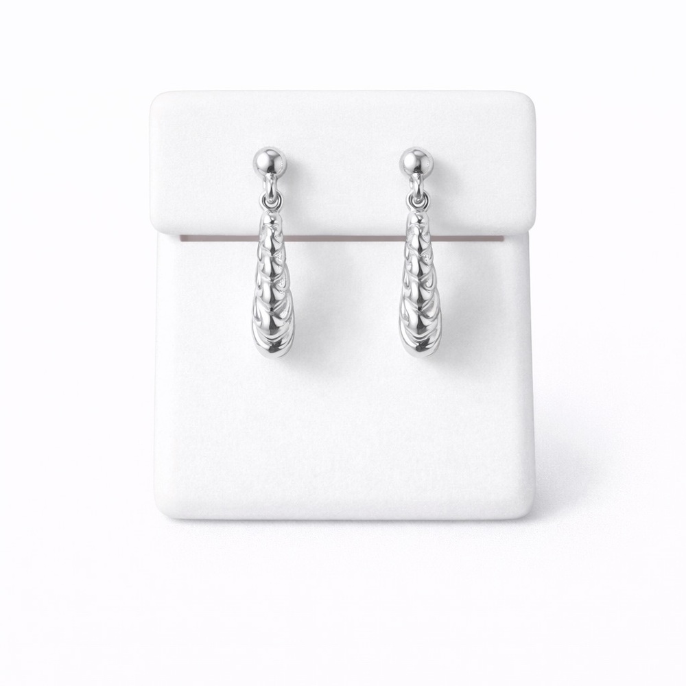 ✨ Solid Sterling Silver Ribbed Hoop Earrings | 925 | NEW - Picture 3 of 5